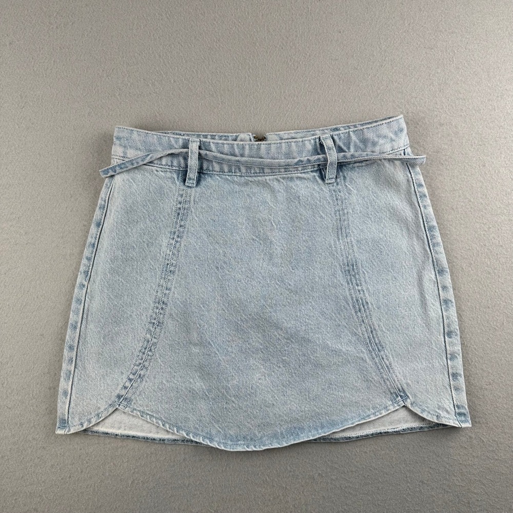 PacSun Denim Mini Skirt Women 25 Light Blue Tulip Hem Tie Waist 840SU206916